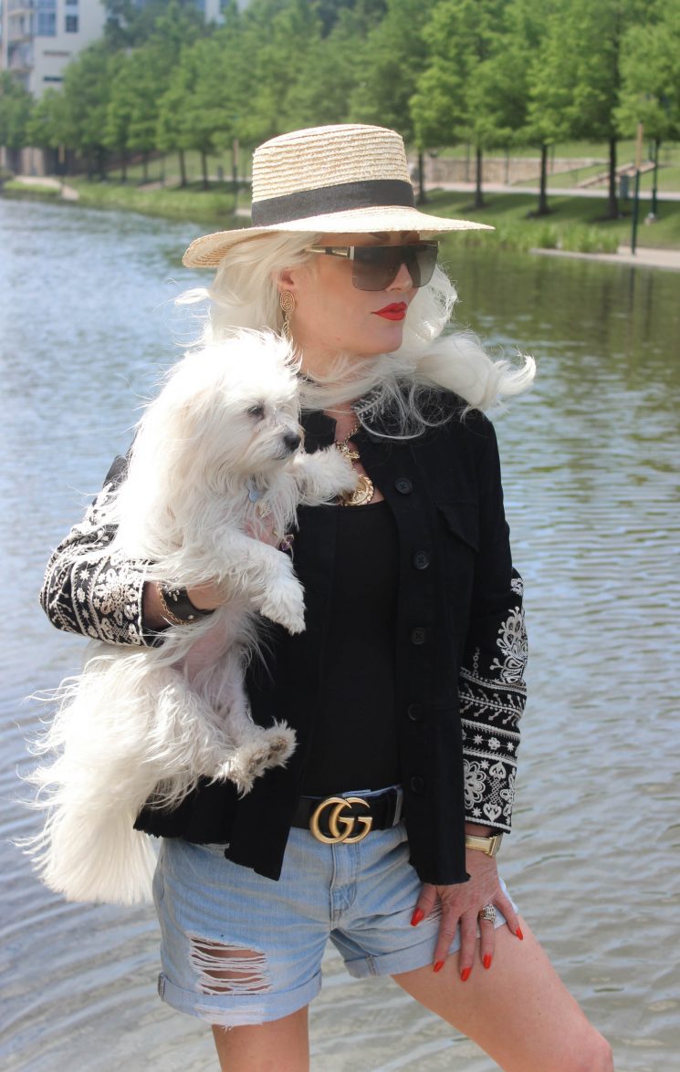 The Woodlands Texas, blogger, Top Houston Blogs, bloggers over 50, bloggers over 40, Houston, Stephanie Sjoberg, Luxor, stylist in the Woodlands, Houston fashion, Johnny Was The Woodlands, embroidered jacket, gucci belt, Gucci glasses, adopt don;t shop