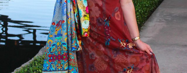 Gucci glasses, Johnny Was scarf, Tiffany & Co bracelet, Calleen Cordero cuff, over 50 style, over 50 blogger, Luxor Living and Style, Johnny Was mesh dress, embroidery, embroidered dress,