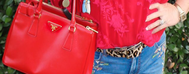 Prada bag, Johnny Was top, embrdery. Johnny Was jeans, embroidered jeans,